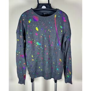 FATE Metallic Multicolor Rainbow Paint Splatter Sweater Gray Women's Size S